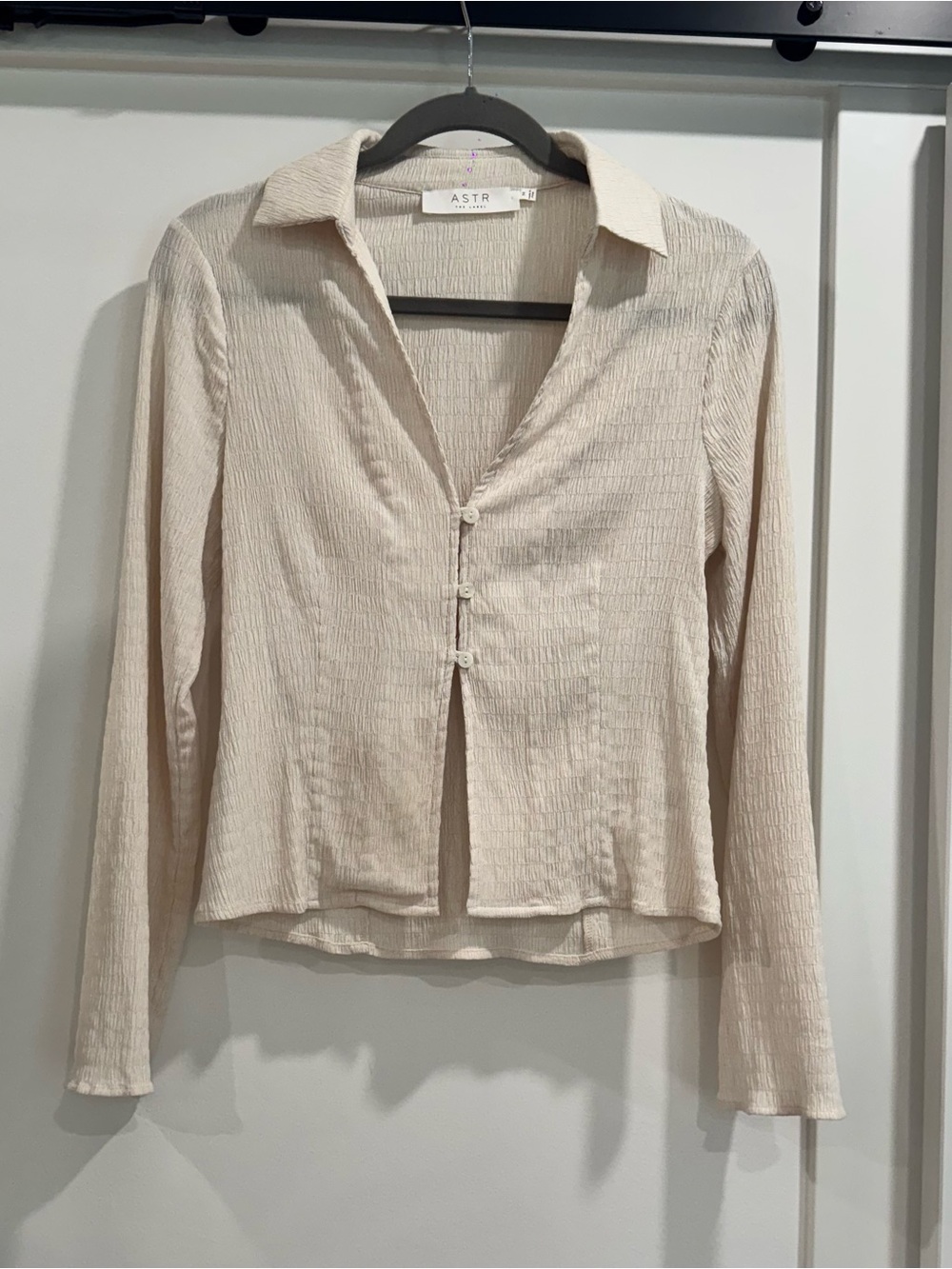 ASTR Cream Textured Smocked Fabric Top